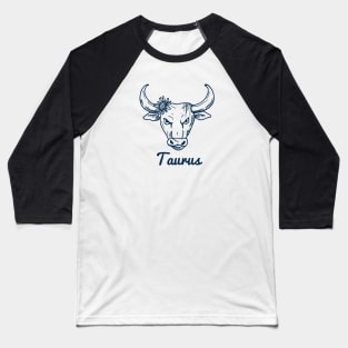 Taurus Zodiac Horoscope Bull Head with Flower Sign and Name Baseball T-Shirt